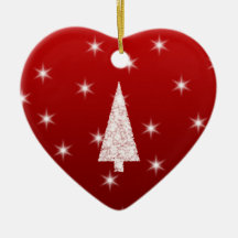 White Christmas Tree with Stars on Red. Christmas Ornaments
