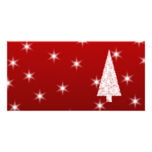 White Christmas Tree with Stars on Red. Custom Photo Card