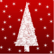 White Christmas Tree with Stars on Red. Photo Cutout