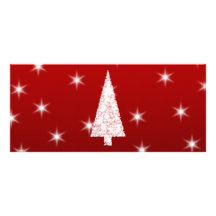 White Christmas Tree with Stars on Red. Custom Rack Card