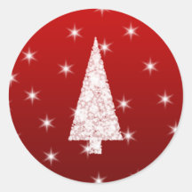 White Christmas Tree with Stars on Red. Stickers