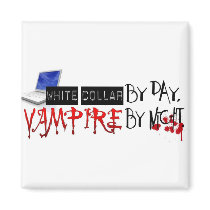 white collar by day, vampire by night refrigerator magnet