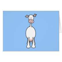 White Cow Cartoon. Blue background. Cards