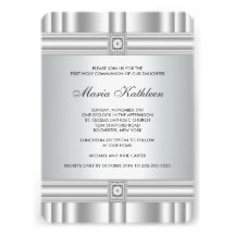 White Cross Diamond Girls White First Communion Invite