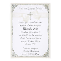 White Cross Elegant Baptism Invitation