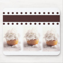 White Cupcakes on Brown Background Business Items Mouse Mats