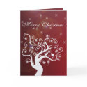 White Cute Birds Swirl Tree Glow Circles Xmas Card