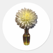 White Dahlia in Vase Round Sticker