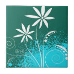 White Daisies on Green and Blue Tiles