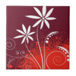 White Daisies on Red and Orange Ceramic Tile