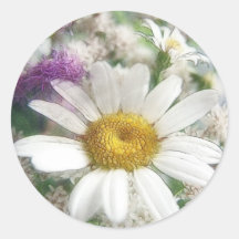 White Daisy Bouquet Round Sticker