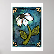 White Daisy on Blue Background - Collage Print