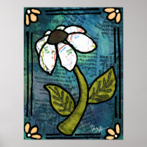 White Daisy on Blue Background - Collage Posters
