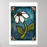 White Daisy on Blue Background - Collage Print