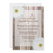 White Daisy Rustic Barn Wood Wedding Invitations