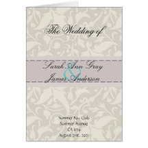 White damask brocade Vintage Wedding program Cards