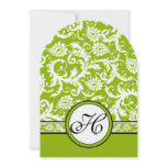 White Damask Swirls Apple Green Wedding Invitation