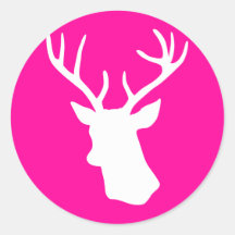 White Deer Head Silhouette - hot pink Round Stickers