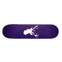 White Deer Head Silhouette - Purple Skate Board Deck