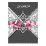 White Diamonds Pink Black RSVP Custom Invitations