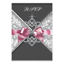 White Diamonds Pink Black RSVP Custom Invitations
