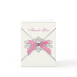White Diamonds Pink Bow Thank You Cards
