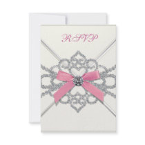 White Diamonds Pink Sweet 16 Birthday Party Personalized Invitations