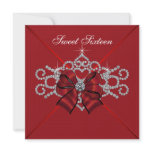 White Diamonds Red Sweet 16 Birthday Party Invites