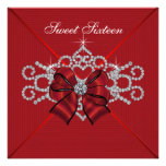 White Diamonds Red Sweet 16 Birthday Party Invites