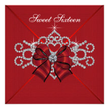 White Diamonds Red Sweet 16 Birthday Party Invites