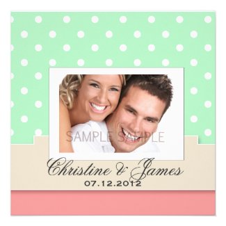 White dots on mint & peach & your photo invite