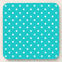White dots, Teal Polka Dot Pattern. Coasters
