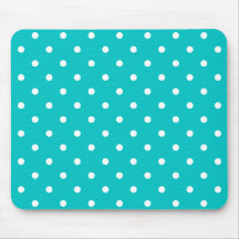 White dots, Teal Polka Dot Pattern. Mouse Pads