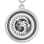 White Dragon in Circles Necklace