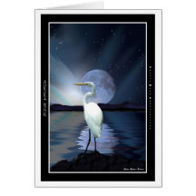 White Egret, Aurora & Moon Greeting-cards