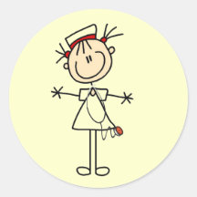 White Female Stick Figure Nurse 2 Gifts Round Sticker
