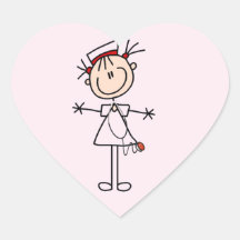 White Female Stick Figure Nurse 2 Heart Stickers