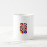 White Figure in front of red yellow blue smears Mug