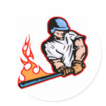 White Flaming Baseball Batter Round Stickers