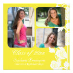 White floral 3 photo graduation party announcement