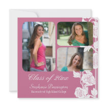 White floral 3 photo graduation party announcement