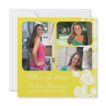 White floral 3 photo graduation party announcement