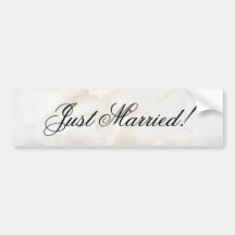 White Floral Just Married Bumper Sticker
