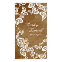 White Floral Paisley Peacock Vintage Grunge Chic Business Card