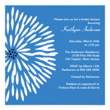 White Flower on Blue Bridal Shower Invitation