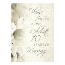 White Flowers 10th Wedding Anniversary Invitations