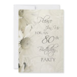 White Flowers 80th Birthday Party Invitations