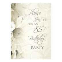 White Flowers 85th Birthday Party Invitations
