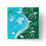 White Flowers on Blue and Green Grunge Buttons