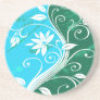 White Flowers on Blue and Green Grunge Coasters
